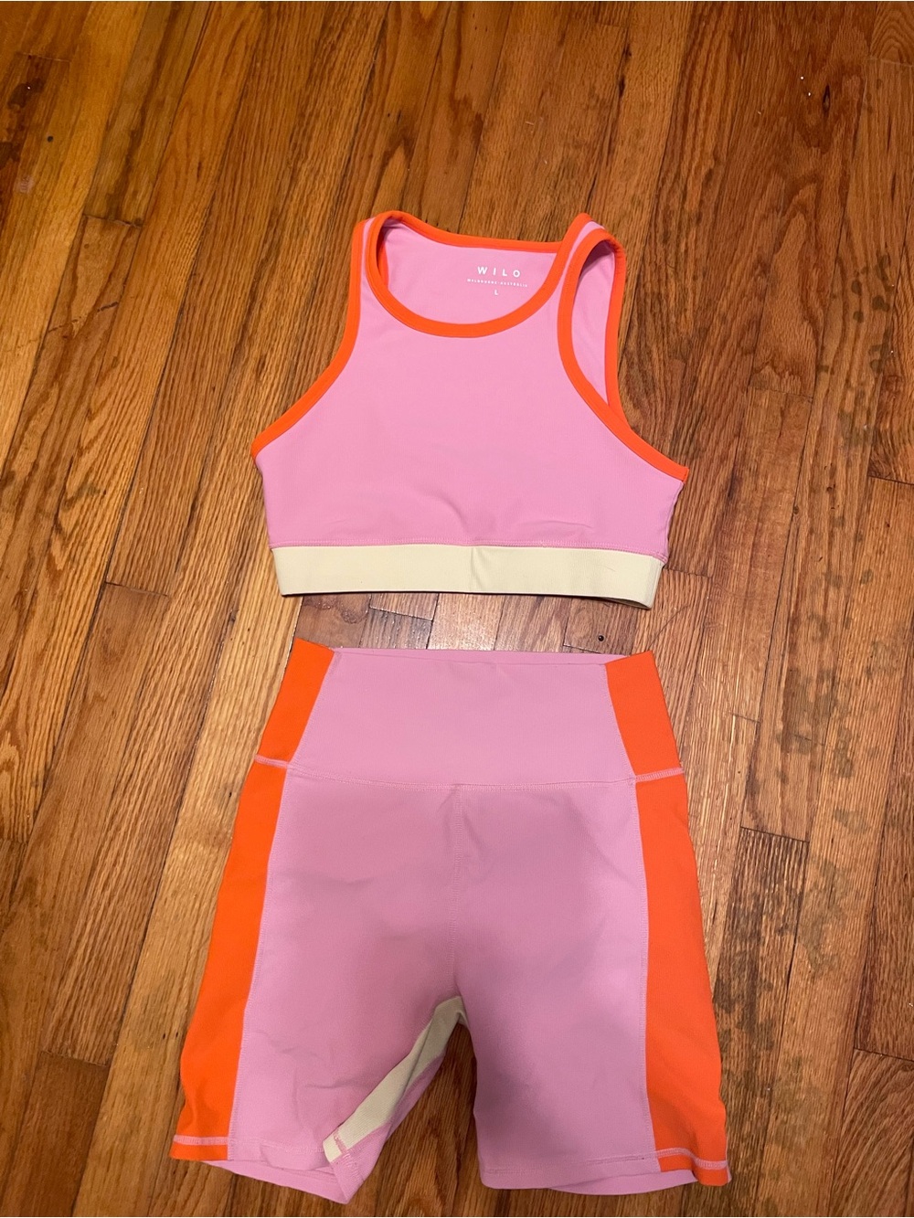 Willow Pink & Orange Colorblock Bike Shorts Set